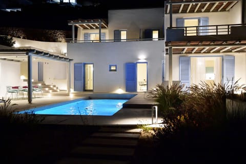 Property building, Patio, Night, Swimming pool