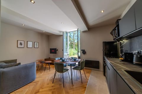 Kitchen or kitchenette, Living room, Seating area, Dining area, minibar, stove