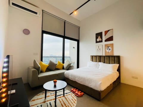Bed, Living room, Seating area
