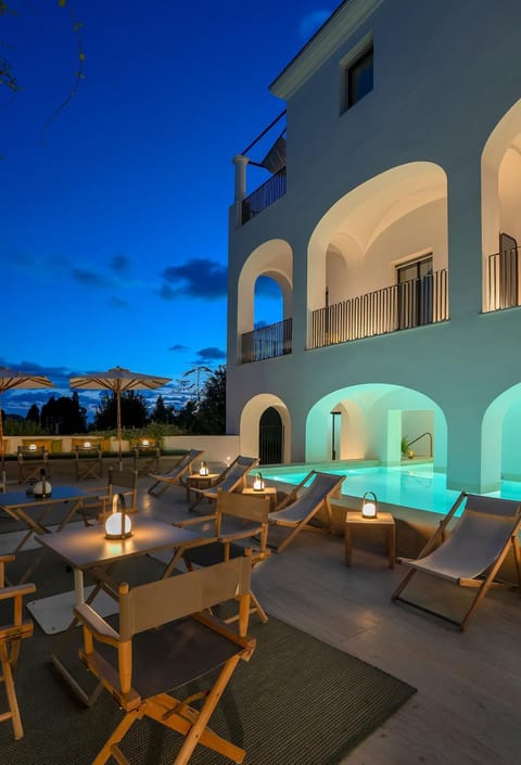 Property building, Night, Swimming pool