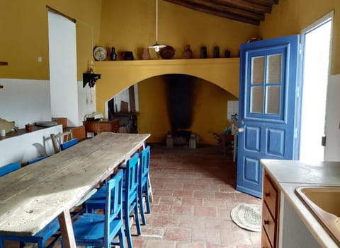 Kitchen or kitchenette, fireplace, toaster