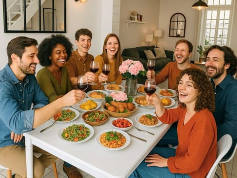 Dining area, group of guests, Family