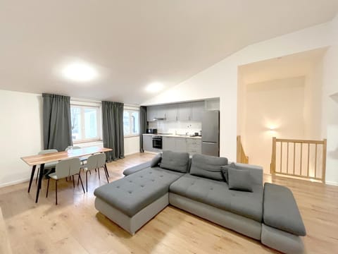 Kitchen or kitchenette, Living room, Seating area, Dining area
