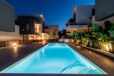 Property building, Night, Pool view, Swimming pool
