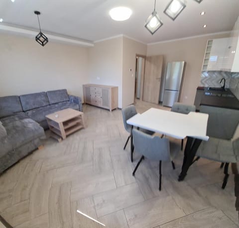 Kitchen or kitchenette, Living room, Seating area, Dining area