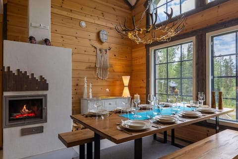 Dining area, fireplace