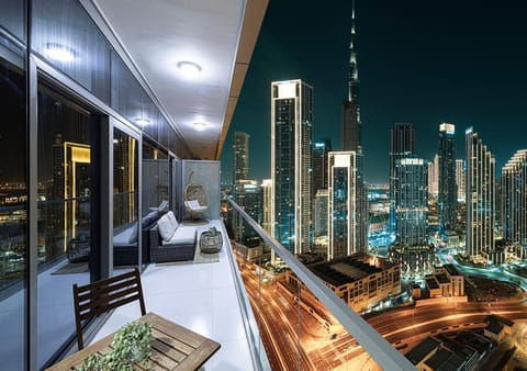 Property building, Night, View (from property/room), Balcony/Terrace, Seating area, City view