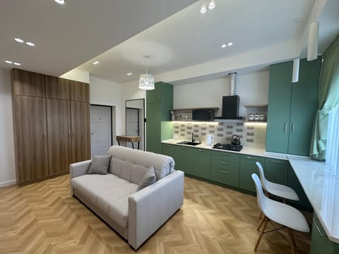 Kitchen or kitchenette, Living room, Seating area