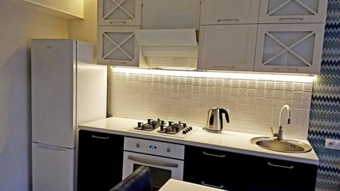 Kitchen or kitchenette, minibar, stove
