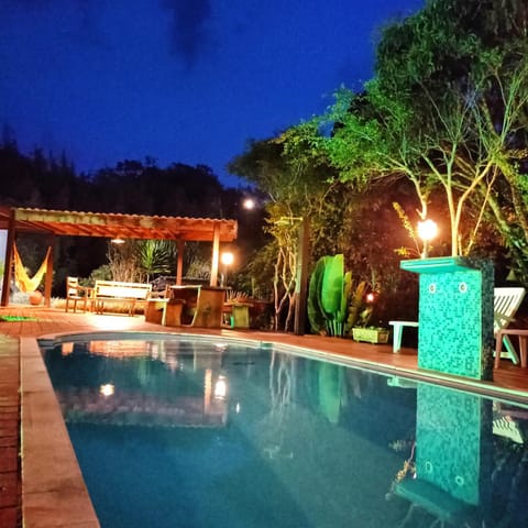 Night, Garden, Swimming pool