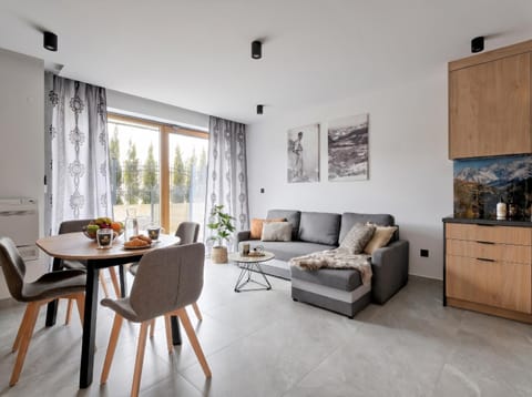 Kitchen or kitchenette, Living room, Seating area, Dining area