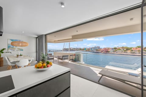 View (from property/room), Balcony/Terrace, Kitchen or kitchenette, Dining area, Lake view, River view