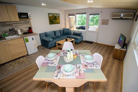 Coffee/tea facilities, Kitchen or kitchenette, Living room, Seating area, Dining area