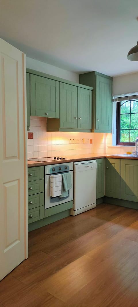 Kitchen or kitchenette, dishwasher, oven, stove