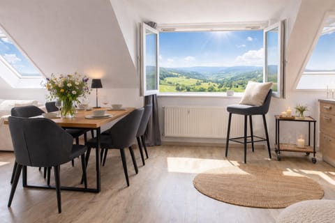 Natural landscape, Living room, Seating area, Dining area, Mountain view