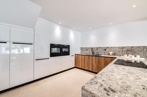 Kitchen or kitchenette, dishwasher, oven, stove