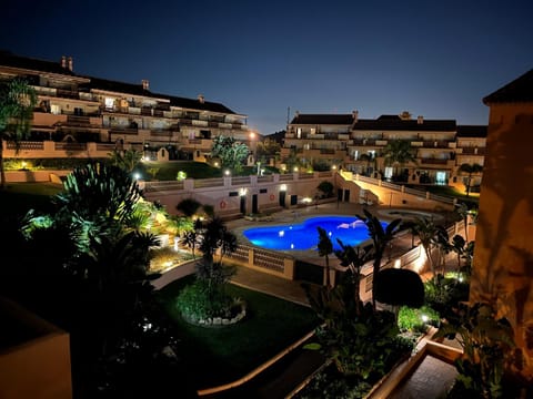 Property building, Night, Pool view, Swimming pool