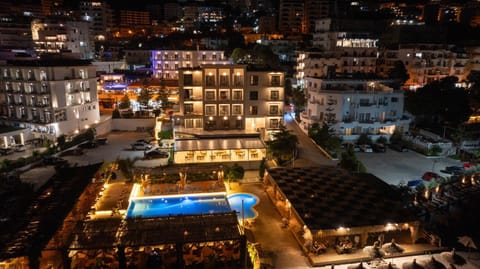 Property building, Night, Swimming pool