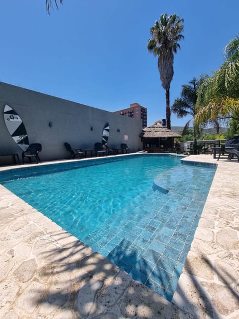Swimming pool, sunbed