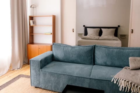 Bed, Living room, Seating area