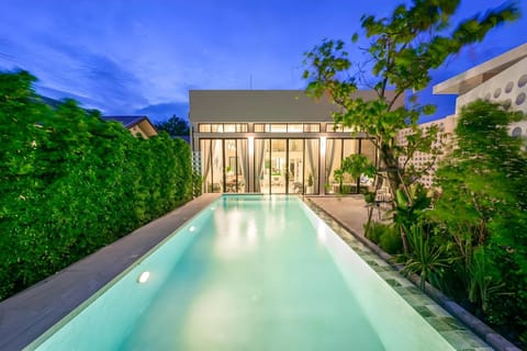 Property building, Night, Pool view, Swimming pool