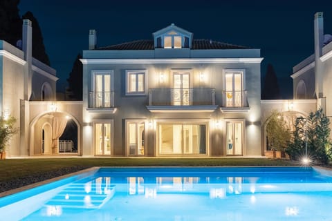 Property building, Night, Swimming pool