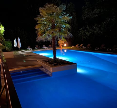 Night, Garden, Pool view, Swimming pool, Swimming pool, sunbed
