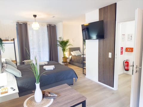 Communal lounge/ TV room, Bed, TV and multimedia, Kitchen or kitchenette, Living room, Photo of the whole room, Seating area, Evening entertainment, Bedroom, wardrobe