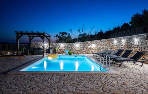Patio, Night, Natural landscape, Pool view, Swimming pool, Swimming pool, sunbed