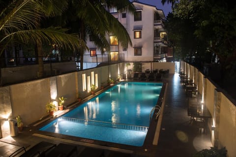 Property building, Night, Swimming pool, Swimming pool