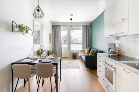 Kitchen or kitchenette, Living room, Dining area, oven, stove, toaster