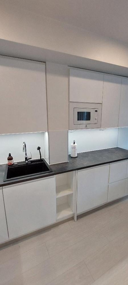 Kitchen or kitchenette, stove