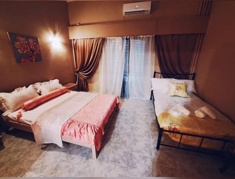 Bed, Photo of the whole room, Bedroom, towels, air conditioner