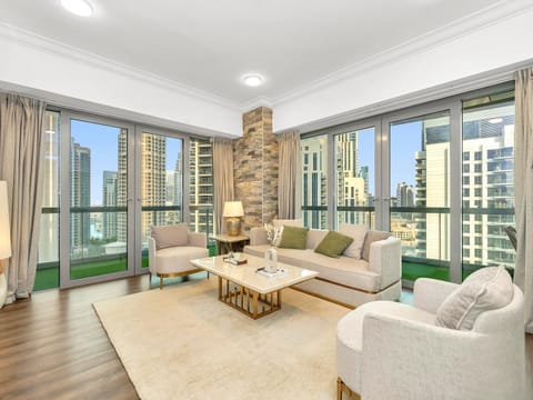 View (from property/room), Living room, Seating area, City view