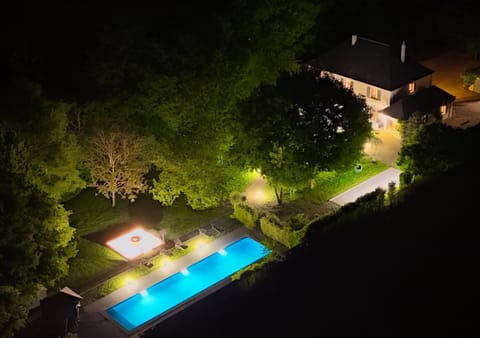 Property building, Night, Bird's eye view, Pool view, Swimming pool