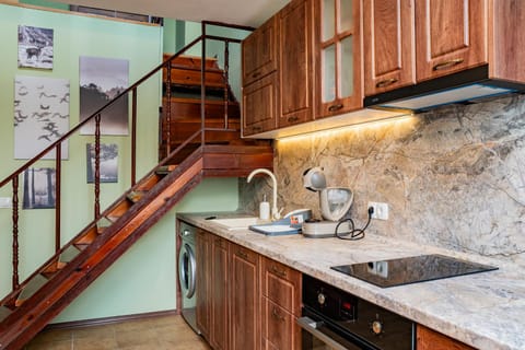 Kitchen or kitchenette, dishwasher, stove