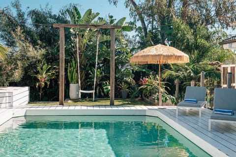 Natural landscape, Garden, Garden view, Pool view, Swimming pool, sunbed