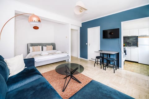Bed, TV and multimedia, Kitchen or kitchenette, Living room, Photo of the whole room, Seating area, Dining area, Bedroom