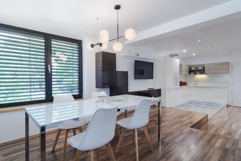 Kitchen or kitchenette, Living room, Dining area, stove