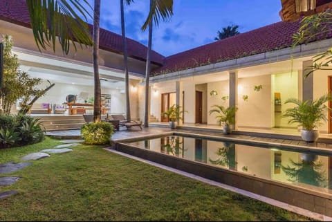 Property building, Night, Garden, Garden view, Pool view, Swimming pool