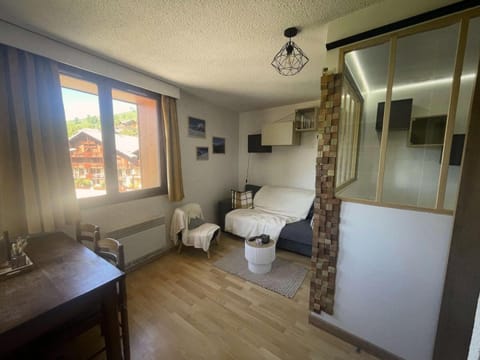 Bed, fireplace, furniture, kitchen