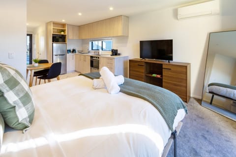 Communal lounge/ TV room, Bed, TV and multimedia, Kitchen or kitchenette, Living room, Photo of the whole room, Seating area, Dining area, Evening entertainment, Bedroom, oven, air conditioner
