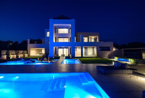Property building, Night, Pool view, Swimming pool