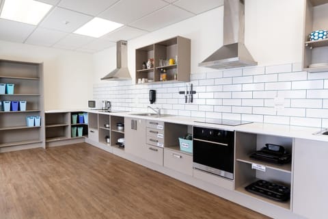 Kitchen or kitchenette, stove