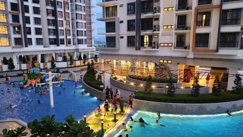 Night, People, Children play ground, Aqua park, Pool view, Swimming pool, children