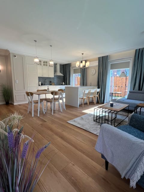 Kitchen or kitchenette, Living room, Seating area, Dining area