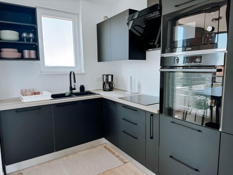 Kitchen or kitchenette, dishwasher, oven, stove