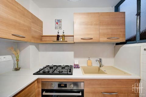 Kitchen or kitchenette, stove