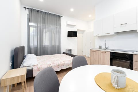 Bed, TV and multimedia, Kitchen or kitchenette, Living room, Photo of the whole room, Seating area, Dining area, Bedroom, stove