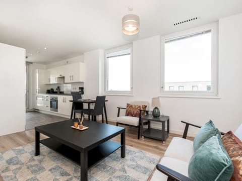 Kitchen or kitchenette, Living room, Seating area, Dining area, oven, stove, toaster